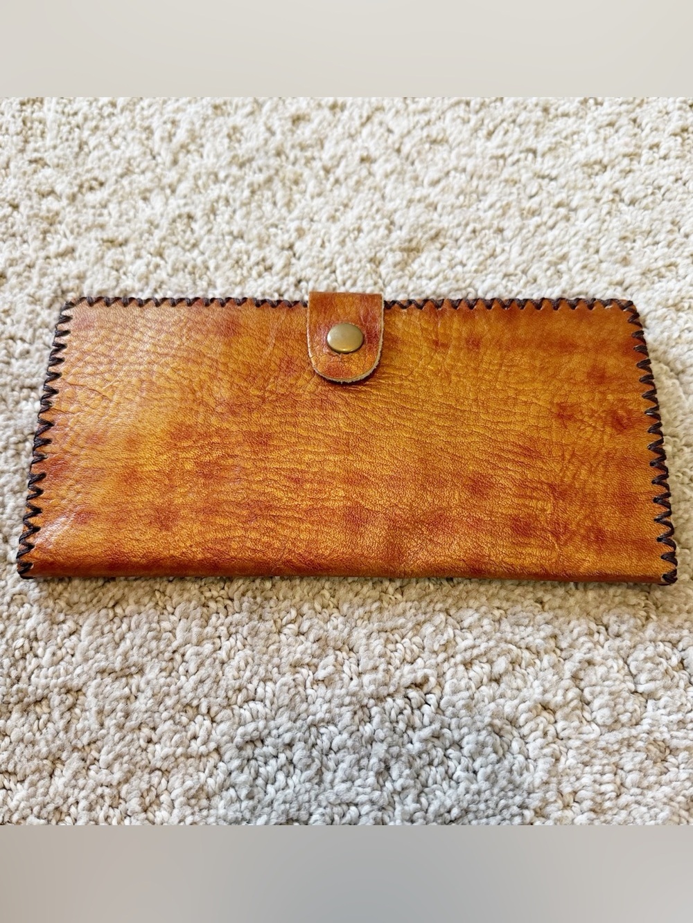 Tan Brown Bifold Wallet Western Whipstitch Handmade Vintage Card ID Cash